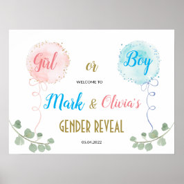 Balloons Watercolor Gender Reveal willkommen Poster