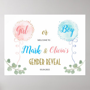 Balloons Watercolor Gender Reveal willkommen Poster