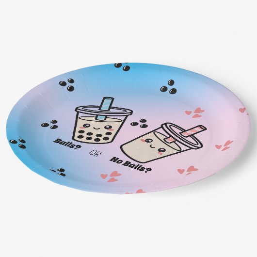 Balls oder No Balls Bubble Tea Boba Geschlecht Ent Pappteller (Schrägansicht)