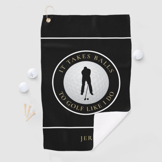Balls Spaß Golfer Mit Monogramm Schwarzes Gold Golfhandtuch (Insitu)