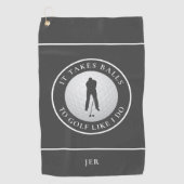 Balls Spaß Golfer Sportpuppe Mit Monogramm Grau Golfhandtuch (Vorderseite)