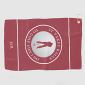 Balls Spaß Golfer Sports Puff Monogram Crimson Red Golfhandtuch (Horizontal)