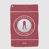 Balls Spaß Golfer Sports Puff Monogram Crimson Red Golfhandtuch (Vorderseite)