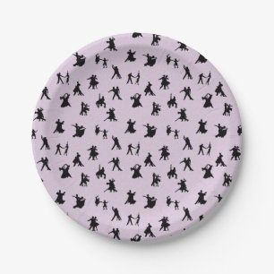 Ballsaal-Tänzer, schwarz auf Rosa Pappteller