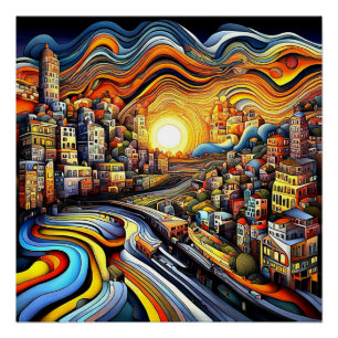 Ballungsraum bei Sonnenuntergang 3 Poster