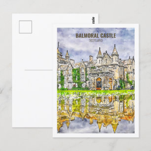 Balmoral Castle Schottland Reise Aquarell Skizze Postkarte