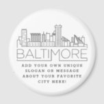 Baltimore | Custom City Message oder Slogan Magnet<br><div class="desc">Ein einzigartiger Magnet für die schöne Stadt Baltimore,  Maryland. Dieser Schlüsselanhänger zeigt die einzigartige Skyline der Stadt mit ihrem Namen darunter. Unter dem Namen der Stadt finden Sie einen Platz für Ihren einzigartigen Slogan oder Ihre Aussage über Ihre Lieblingsstadt.</div>