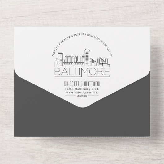 Baltimore Deko Skyline | Hochzeit All In One Einladung (Rückseite)