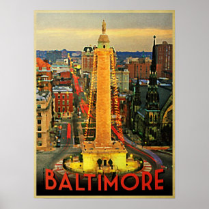Baltimore im Vintage-Look bei Dämmerung Poster