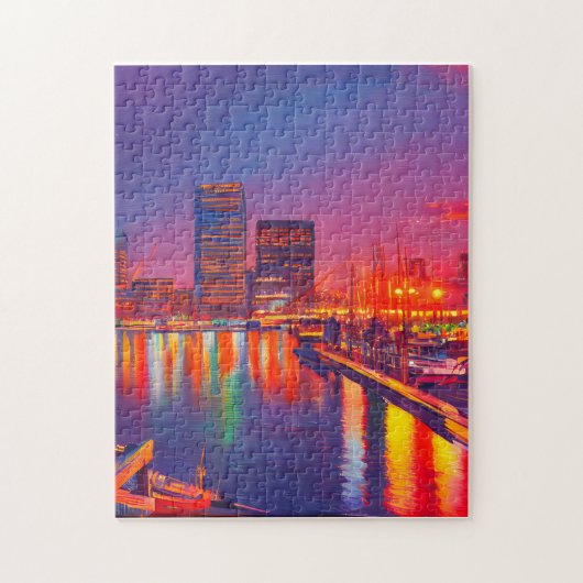 Baltimore Innenhafen bei Nacht Puzzle (Vertikal)