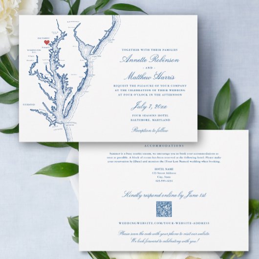 Baltimore Maryland All-in-One QR Code UAWG Wedding Einladung