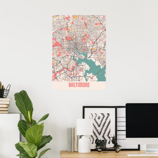 Baltimore - Maryland Chalk City Map Poster (Heimbüro)