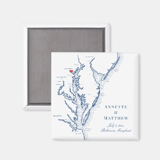 Baltimore Maryland Chesapeake Bay Map Wedding Magnet (Vorderseite/Rückseite)