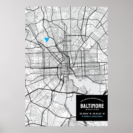 Baltimore, Maryland City Map + Ihre Lage markieren Poster (Vorne)