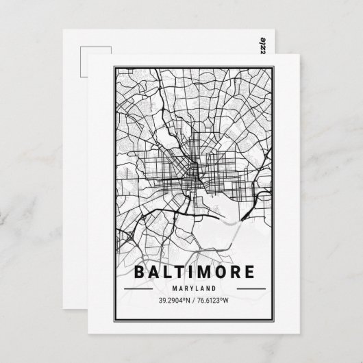 Baltimore, Maryland City Map Minimalistisch Art Postkarte (Vorne/Hinten)