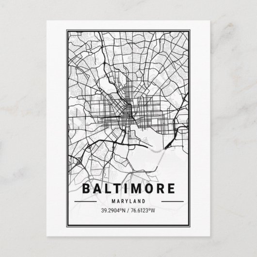 Baltimore, Maryland City Map Minimalistisch Art Postkarte (Vorderseite)