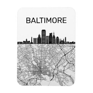 Baltimore Maryland City Skyline mit Karte Magnet