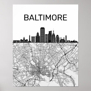 Baltimore Maryland City Skyline mit Karte Poster