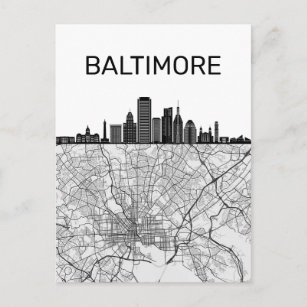 Baltimore Maryland City Skyline mit Karte Postkart