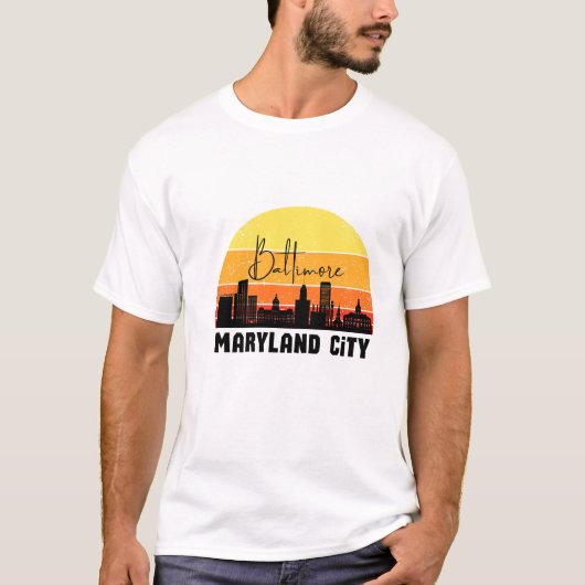 Baltimore Maryland City Skyline Sunset Retro Graph T-Shirt (Vorderseite)