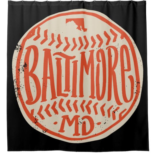 Baltimore Maryland HandGezeichnet Baseball Typogra Duschvorhang (Vorderseite)