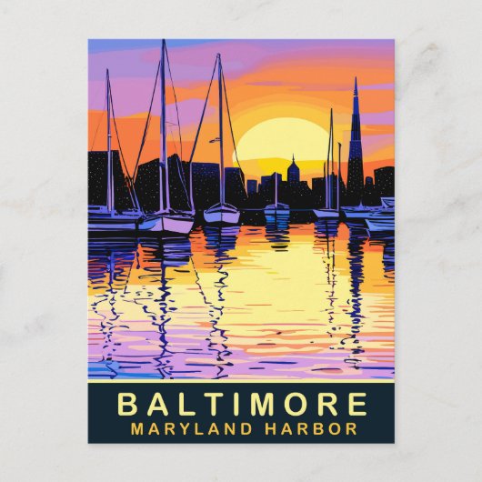 Baltimore, Maryland Harbour, Sunset, Reisen Postkarte (Vorderseite)