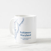 Baltimore Maryland Map Gift Navy Blue Kaffeetasse (Vorderseite Links)