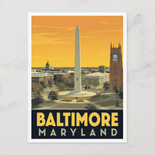 Baltimore Maryland Monument Vintage Kunst Postkarte