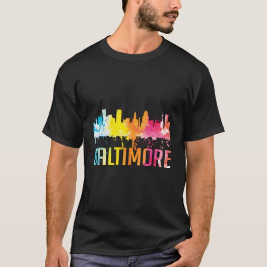 Baltimore Maryland Retro Wasserfarbe Skyline Art s T-Shirt (Vorderseite)