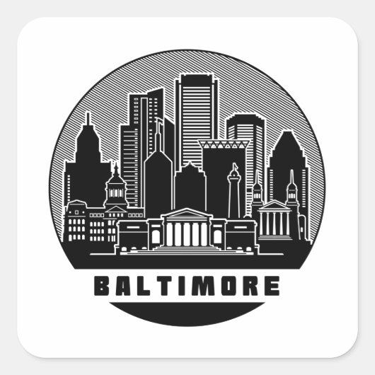 Baltimore Maryland Skyline Quadratischer Aufkleber (Vorderseite)