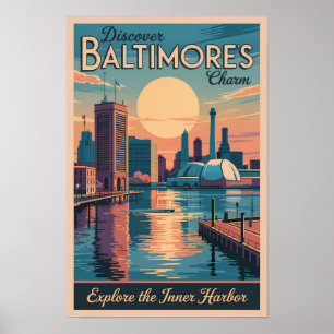 Baltimore Maryland Skyline Reise Kunst Vintage Poster