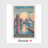 Baltimore Maryland Skyline Reisen Vintag Aufkleber (Blatt)