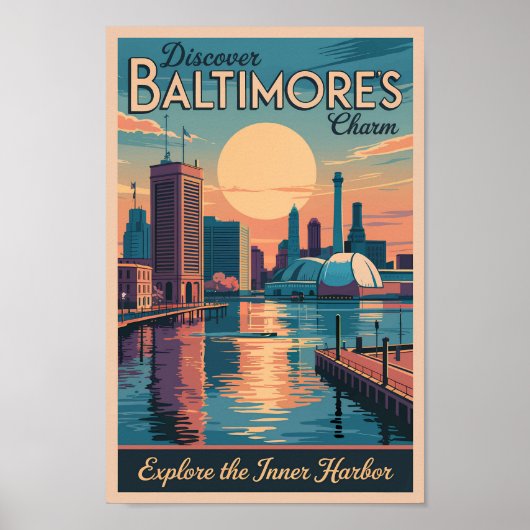 Baltimore Maryland Skyline Reisen Vintag Poster (Vorne)