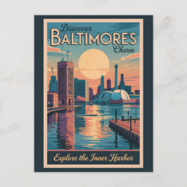 Baltimore Maryland Skyline Reisen Vintag Postkarte