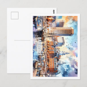 Baltimore Maryland USA Berühmter Ort Aquarell Postkarte