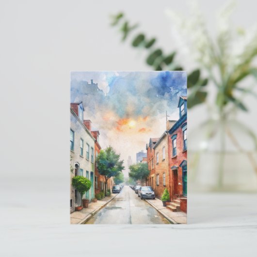 Baltimore, Maryland, USA Street Watercolor Postkarte (Stehend Vorderseite)