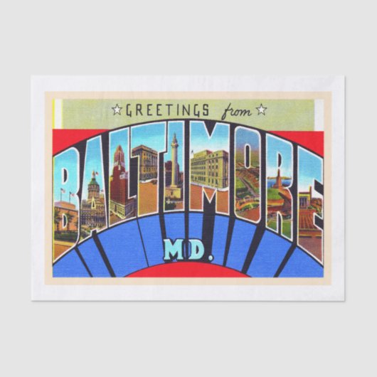 Baltimore Maryland Vintag Large Letter Postcard Seidenpapier (Vorderseite)