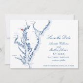 Baltimore Maryland Wedding Elegant Navy Blue Map Save The Date (Vorderseite)