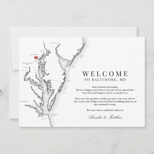 Baltimore Maryland Wedding Welcome Itinerary Dankeskarte (Vorderseite)