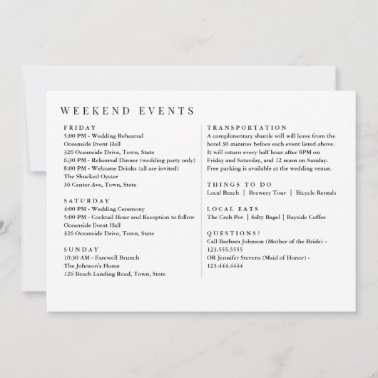 Baltimore Maryland Wedding Welcome Itinerary Dankeskarte (Rückseite)