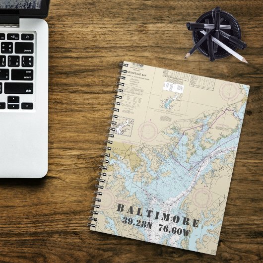 Baltimore MD Latitude Längengrad Nautic Chart Notizblock