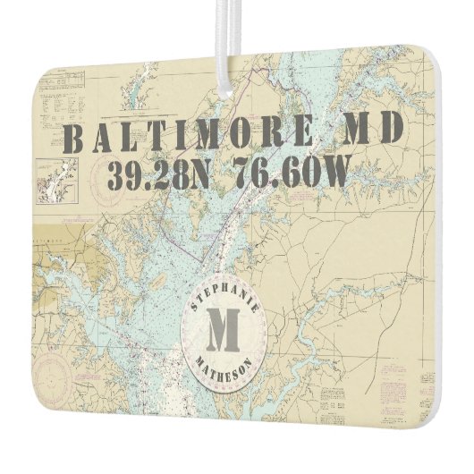 Baltimore MD Nautical Chart Monogram Bootfunktion Autolufterfrischer (Links)