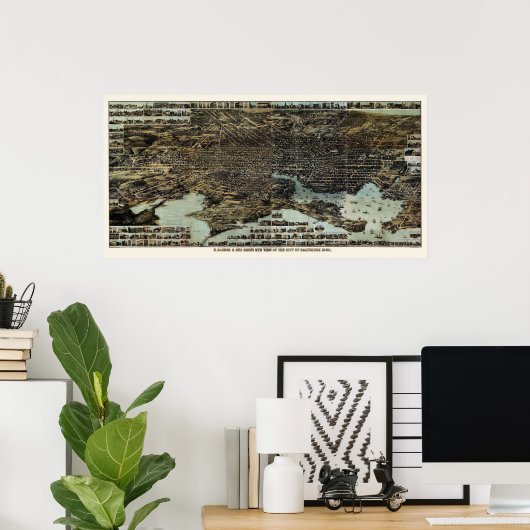 Baltimore, MD Panoramic Map - 1870 Poster (Heimbüro)