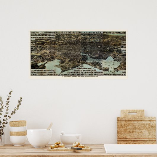 Baltimore, MD Panoramic Map - 1870 Poster (Küche)