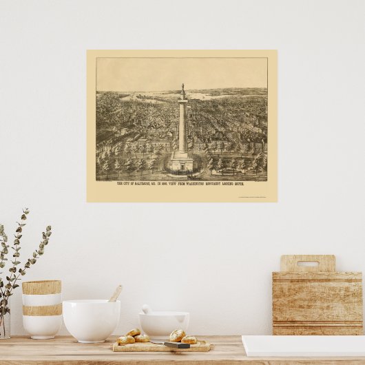 Baltimore, MD Panoramic Map - 1880 Poster (Küche)