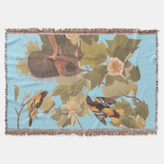 Baltimore Oriole Audubon Bird Familie mit Nest Decke (Vorderseite)