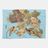Baltimore Oriole Audubon Bird Familie mit Nest Geschirrtuch (Horizontal)