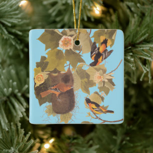 Baltimore Oriole Audubon Bird Familie mit Nest Keramikornament