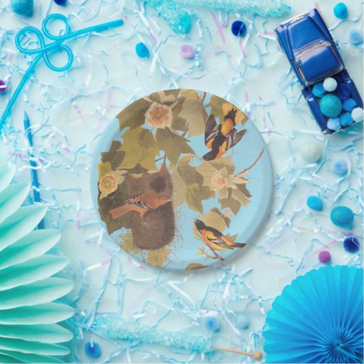 Baltimore Oriole Audubon Bird Familie mit Nest Pappteller (Party)