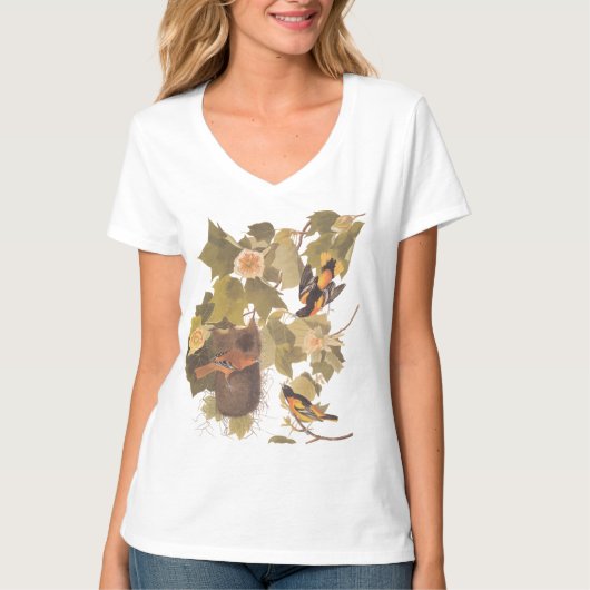 Baltimore Oriole Audubon Bird Familie mit Nest T-Shirt (Vorderseite)